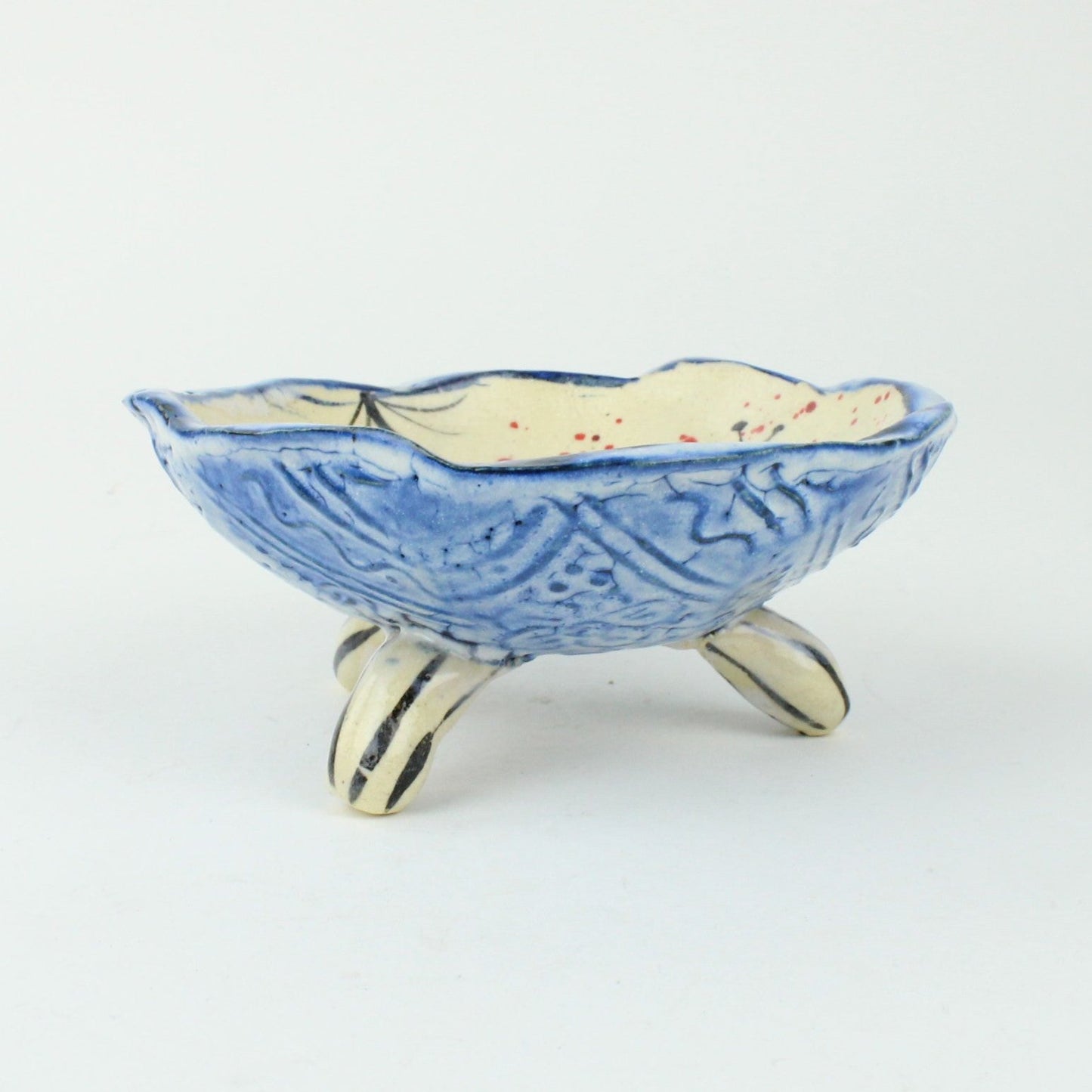 Small Oribe/Shino 3 Legged Bowl - blue