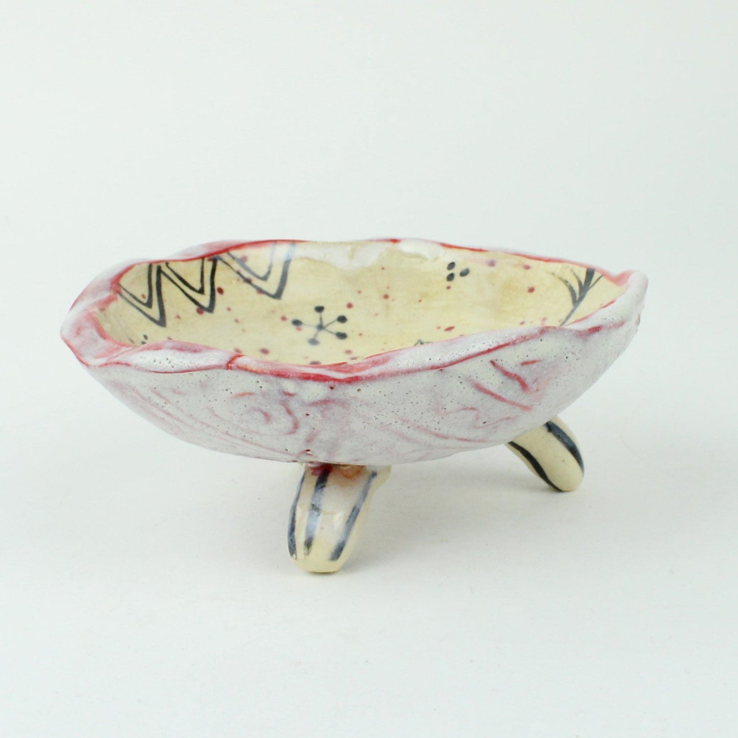 Small Oribe/Shino 3 Legged Bowl - red