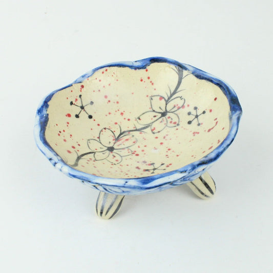 Small Oribe/Shino 3 Legged Bowl - blue