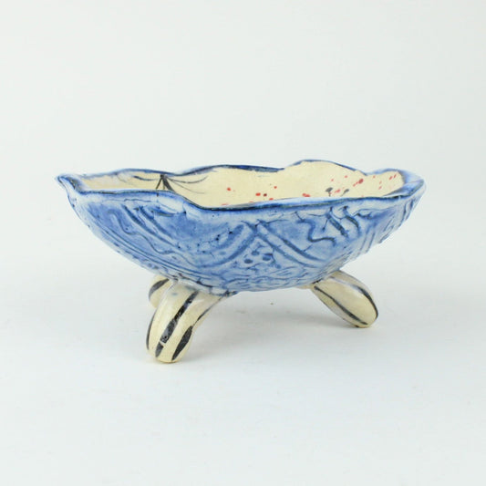 Small Oribe/Shino 3 Legged Bowl - blue