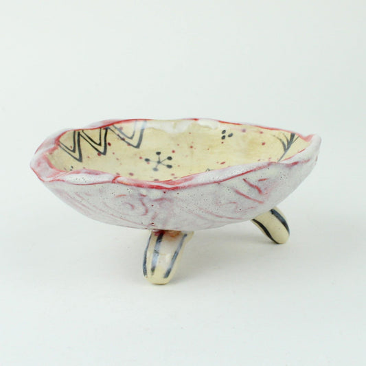 Small Oribe/Shino 3 Legged Bowl - red